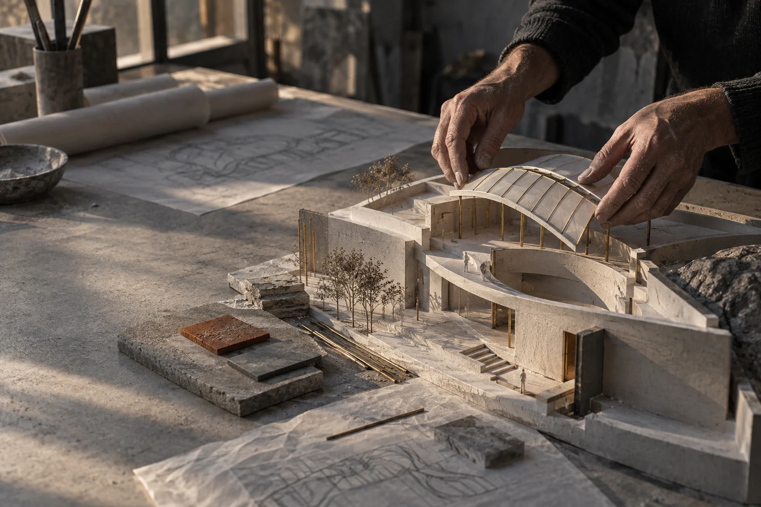 Le geste créatif autour d’une maquette architecturale